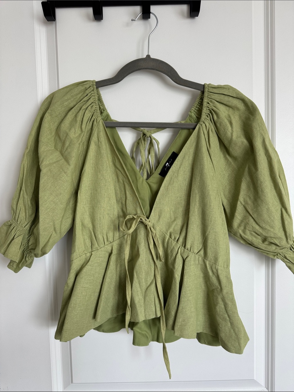 Light Green Peplum Tie-Front Blouse